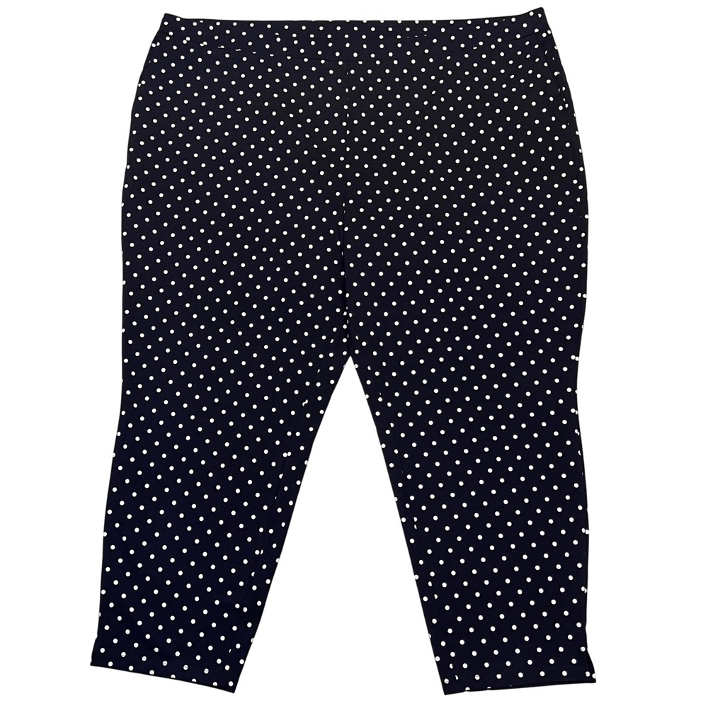 Susan Graver Weekend Navy Blue White Polka Dot Pull On Cropped Pants Size 4X